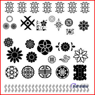 漂亮精美的中华传统印花Photoshop花纹笔刷素材-玩吧资源站