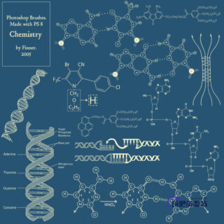 医药化学分子结构、DNA图形等Photoshop科技、科学、生命工程元素背景装饰笔刷-玩吧资源站