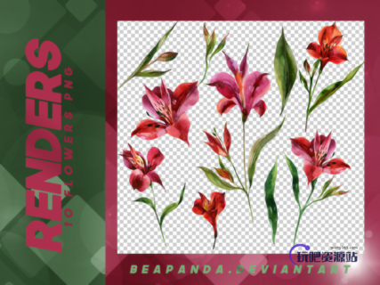 漂亮的水彩鲜花图案PS笔刷素材下载（PNG免扣图透明格式）-玩吧资源站