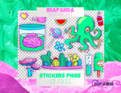 可爱童趣欢乐卡通图贴纸素材之韩国笔刷风格下载（PNG免扣图透明格式）-玩吧资源站