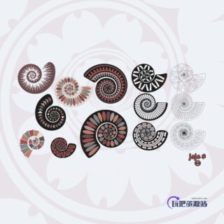 漂亮的鹦鹉螺花纹装饰图案Photoshop笔刷下载-玩吧资源站