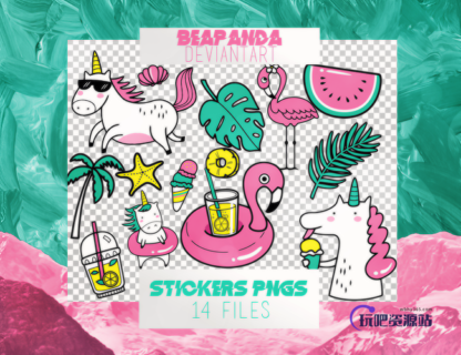 超级呆萌可爱卡通贴纸图案之韩国笔刷风格下载（PNG免扣图透明格式）-玩吧资源站