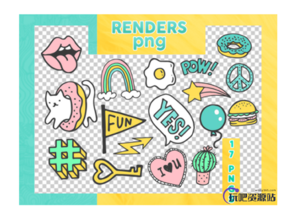 可爱卡通贴纸装扮之韩国笔刷风格下载（PNG免扣图透明格式）-玩吧资源站