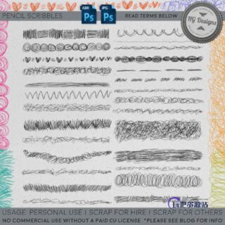 细腻的铅笔、钢笔笔迹涂痕、划痕纹理Photoshop笔刷下载-玩吧资源站