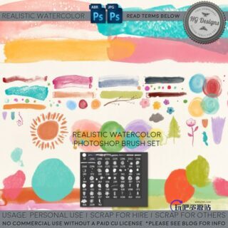 水彩、油墨粉饰、涂鸦笔迹痕迹Photoshop笔刷下载-玩吧资源站