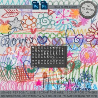 蜡笔、粉笔爱心涂鸦标记和手绘花朵、五角星等PS笔刷素材下载-玩吧资源站