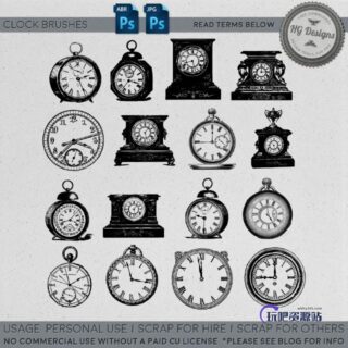 老式钟表图案Photoshop笔刷素材下载-玩吧资源站