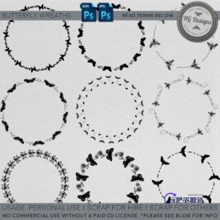 漂亮的昆虫风格的花环图案Photoshop笔刷素材下载-玩吧资源站