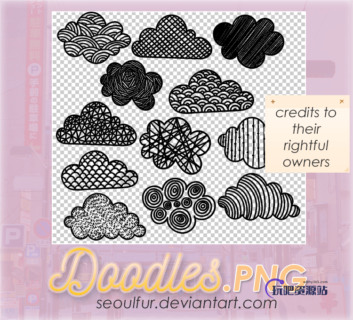 可爱卡通手绘涂鸦云朵PS笔刷（PNG透明格式素材）-玩吧资源站