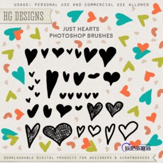 可爱涂鸦爱心、小红心图案Photoshop呆萌笔刷-玩吧资源站