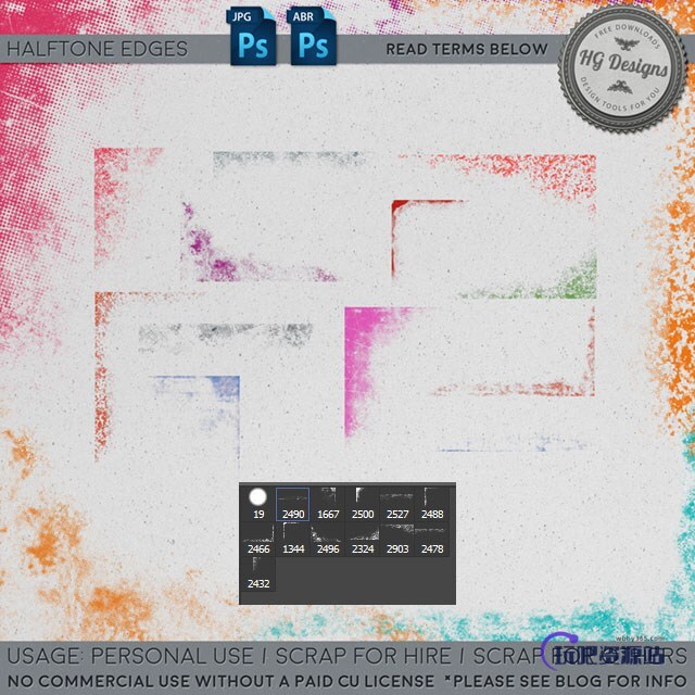 残破、破旧的边框痕迹效果Photoshop笔刷素材