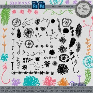 手绘童趣涂鸦花纹素材PS笔刷免费下载-玩吧资源站