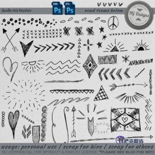 可爱童趣手绘线条涂鸦图案Photoshop笔刷素材下载-玩吧资源站