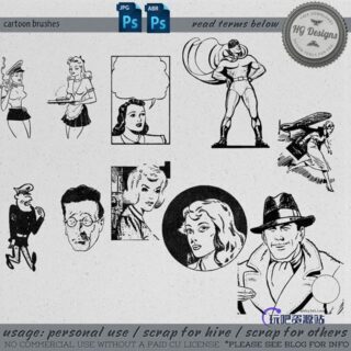 复古式欧美人像图案Photoshop笔刷素材下载-玩吧资源站