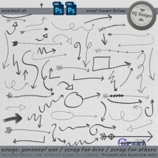 手绘涂鸦箭头标志、箭头标记Photoshop笔刷素材-玩吧资源站