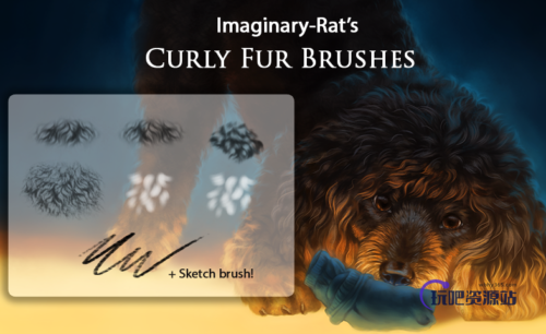 狗狗绒毛效果纹理图案Photoshop素材笔刷下载-玩吧资源站