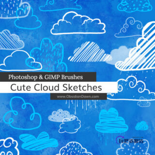 可爱卡通手绘涂鸦云朵、云彩Photoshop笔刷素材下载-玩吧资源站