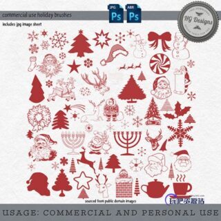 喜庆圣诞节装饰、圣诞老人图形等PS笔刷素材-玩吧资源站