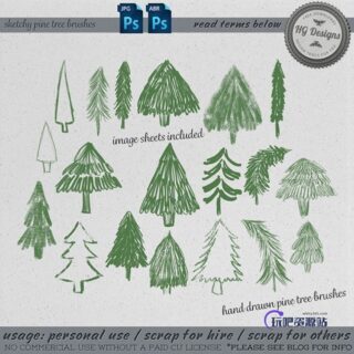 手绘涂鸦松树图形Photoshop卡通小树笔刷-玩吧资源站