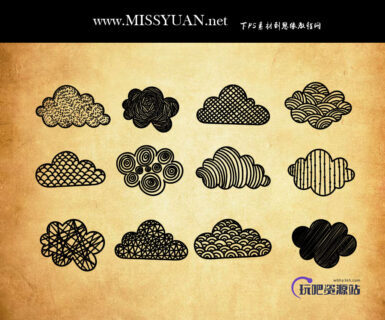 可爱卡通手绘涂鸦云朵图案PS笔刷下载-玩吧资源站