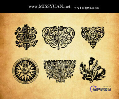 复古欧式古典花纹图案Photoshop笔刷素材下载-玩吧资源站