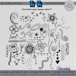 童趣涂鸦风格的手绘花纹、小清新印花图案Photoshop笔刷素材下载-玩吧资源站