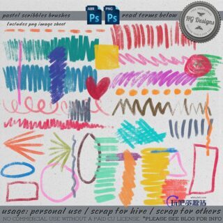 手绘蜡笔、马克笔涂鸦痕迹Photoshop笔刷素材下载-玩吧资源站