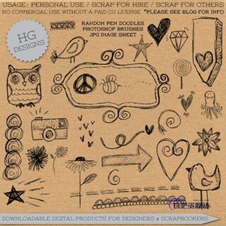 可爱童趣幼稚的手绘涂鸦图形Photoshop笔刷素材下载-玩吧资源站