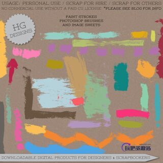 高清油漆、毛笔刷子效果纹理Photoshop笔刷素材下载-玩吧资源站