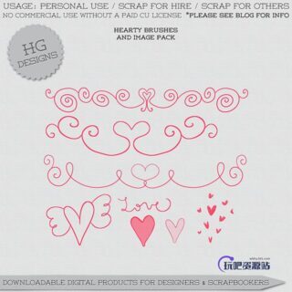 漂亮的爱心、心形艺术花纹笔刷Photoshop丘比特爱情笔刷-玩吧资源站