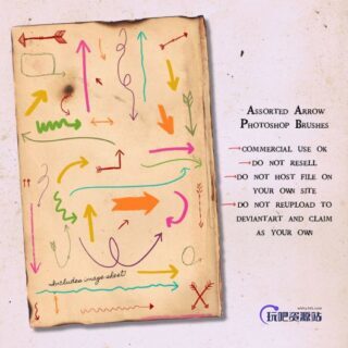 手绘童趣涂鸦箭头标记符号Photoshop笔刷免费下载-玩吧资源站