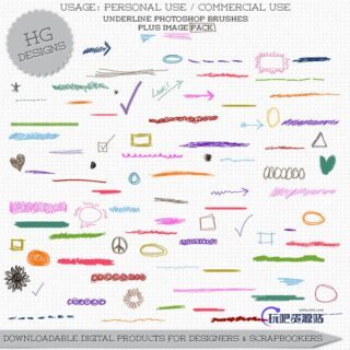 手绘涂鸦线段、草稿涂鸦图案PS笔刷素材下载-玩吧资源站