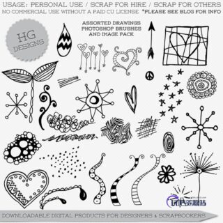 手绘可爱漂亮的奇形怪状的花朵图案PS笔刷下载-玩吧资源站