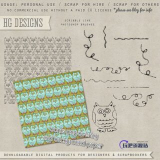 可爱卡通猫头鹰图形PS笔刷下载-玩吧资源站