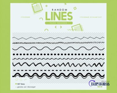 手绘涂鸦可爱线条图形Photoshop分界线笔刷-玩吧资源站