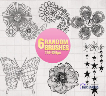 优美的手绘艺术鲜花花朵图案Photoshop印花笔刷-玩吧资源站