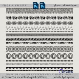 漂亮经典的大象、船锚、蝴蝶、猫头鹰等花纹图案PS花纹边界贴图笔刷素材-玩吧资源站