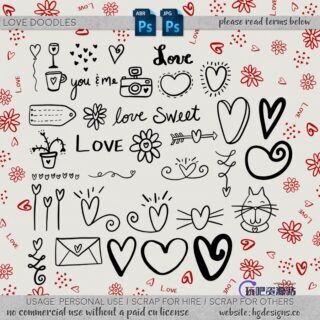 手绘可爱恋爱涂鸦爱心Photoshop美图笔刷-玩吧资源站