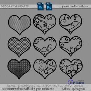 手绘涂鸦艺术爱心、心形图案PS恋爱笔刷-玩吧资源站