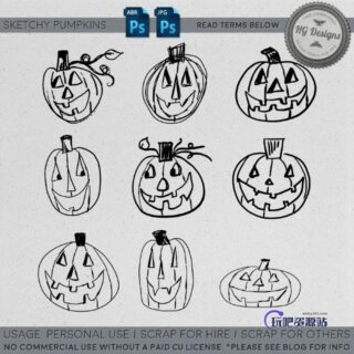 手绘的可爱万圣节卡通南瓜图案Photoshop笔刷素材下载-玩吧资源站