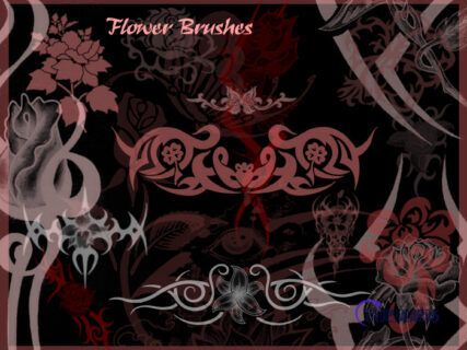 花卉主题风格的纹饰、刺青图案Photoshop印花笔刷-玩吧资源站
