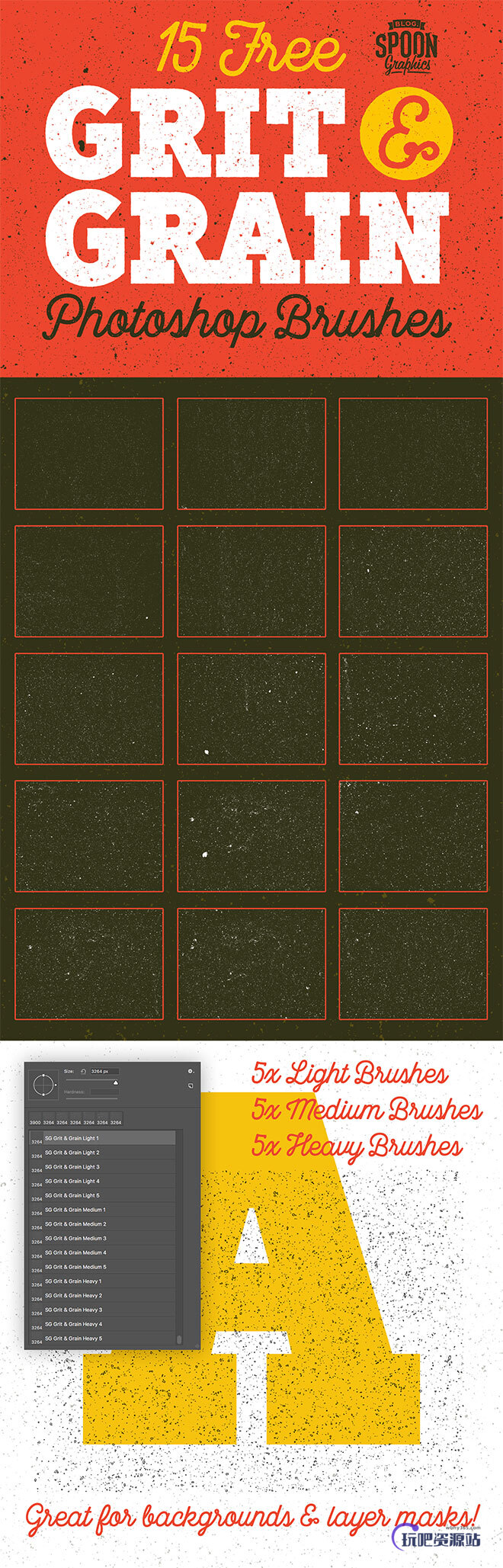 15种免费砂砾、颗粒纹理Photoshop笔刷