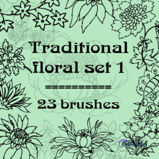 23种可爱的手绘鲜花图案、花纹装饰PS笔刷下载-玩吧资源站