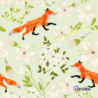 水彩卡通狐狸背景填充Photoshop底纹素材.pat-玩吧资源站