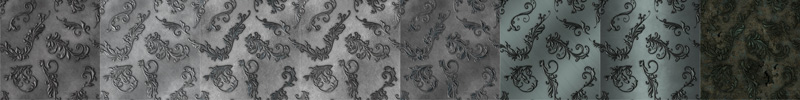8种金属制品、铁艺浮雕式花纹图案填充Photoshop底纹素材.pat