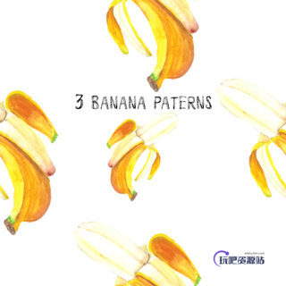 3种漂亮的水彩风格香蕉图案Photoshop填充图案底纹素材 Patterns 下载-玩吧资源站