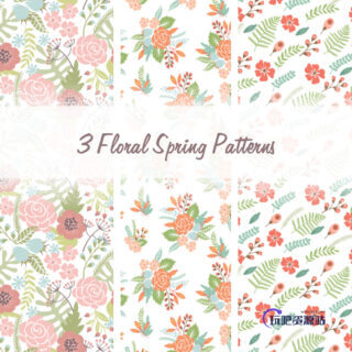 3种小清新风格的靓丽鲜花图案背景PS填充底纹素材下载-玩吧资源站