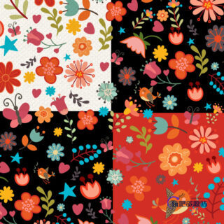 5种多彩矢量花卉图案Photoshop填充图案文件底纹素材 .pat 下载-玩吧资源站