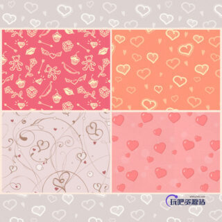 情人节热恋爱心图案背景PS填充底纹素材下载-玩吧资源站