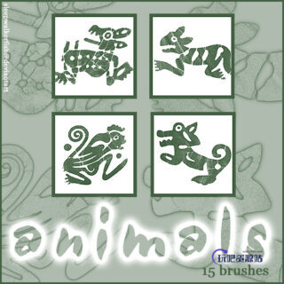 动物印记、原始部落动物图案Photoshop笔刷下载-玩吧资源站